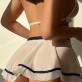 Sheer Mesh Bra Top with Flared Mini Skirt & Neck Tie SL-030