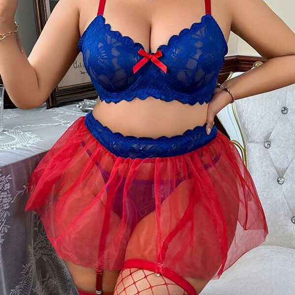 Elegant Lace Top with Transparent Skirt and Thong SL-033