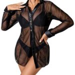 Sheer Mesh Black Button-Up Shirt SL-034