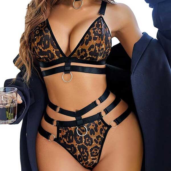 Leopard Print Sexy Strappy Design & O-Ring Babydoll SL-022