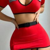 Collared Crop Top & Mini Skirt with Belt Police Roleplay SL-029
