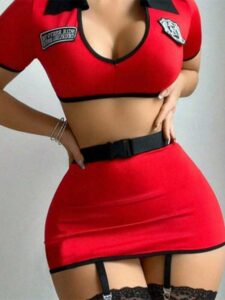 Collared Crop Top & Mini Skirt with Belt Police Roleplay SL-029
