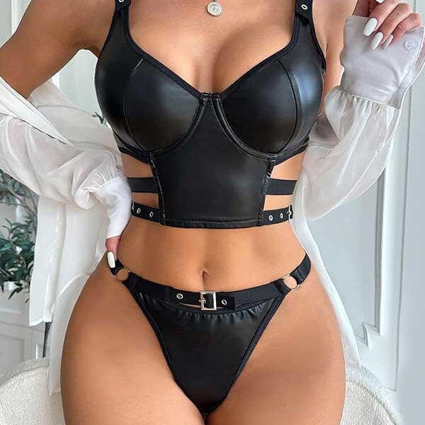 Black 2-Piece Silk Lingerie Set With Adjustable Straps SL-009