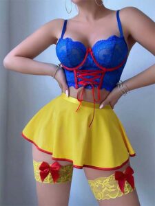 Princess Cut Floral Lace Bra Lace-Up Mini Skirt Set SL-011