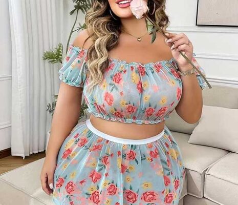 Floral Off-Shoulder Babydoll Lingerie Set SL-026