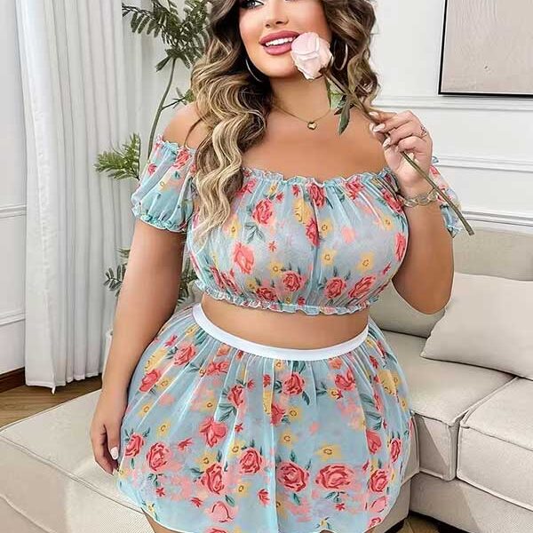 Floral Off-Shoulder Babydoll Lingerie Set SL-026
