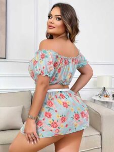 Floral Off-Shoulder Babydoll Lingerie Set SL-026