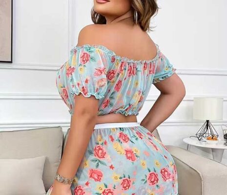 Floral Off-Shoulder Babydoll Lingerie Set SL-026