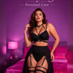 Mesh Lingerie with Garter Straps, Stockings & Flowing Skirt